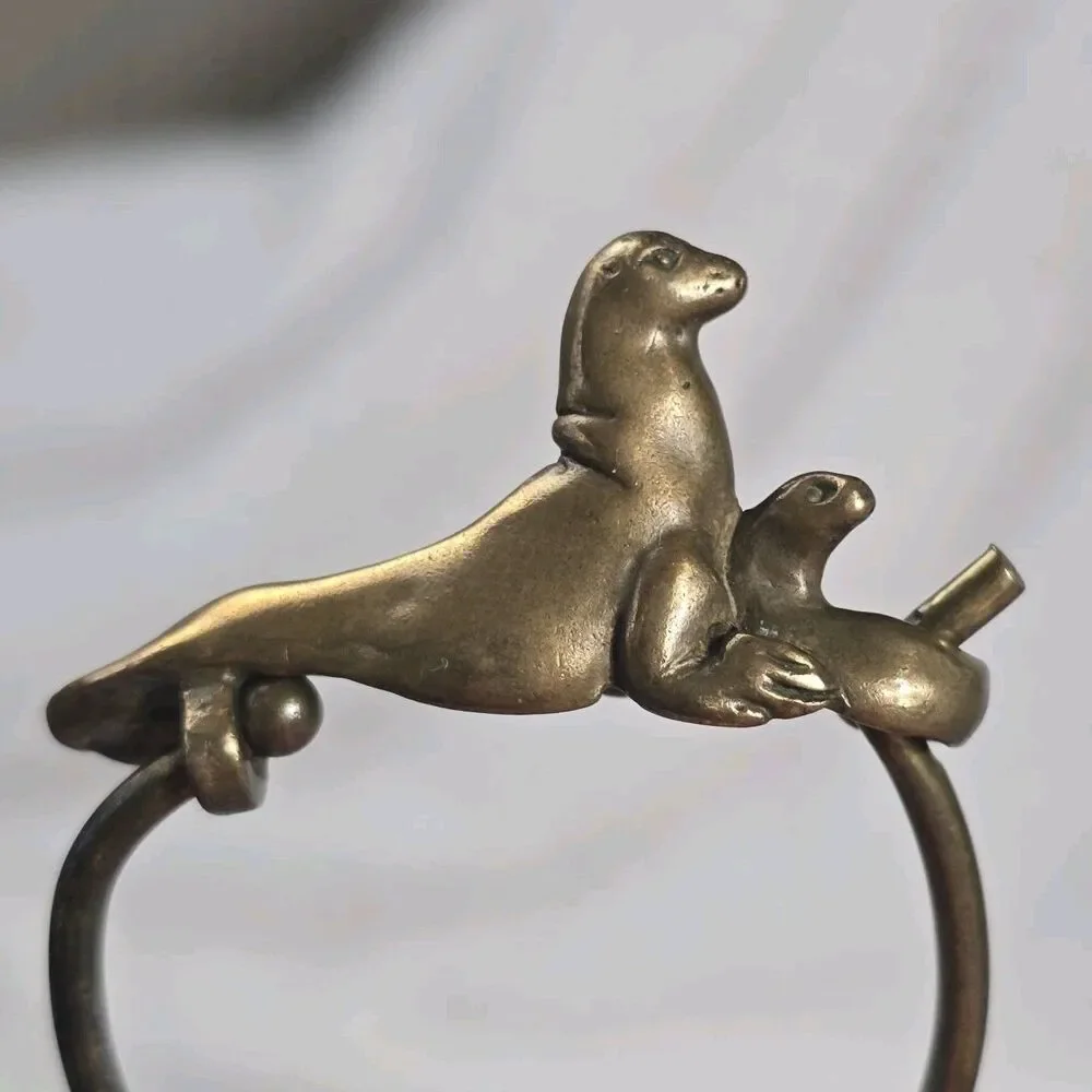Vintage Christopher Jupp Sea Lion Mom and Baby Brass Keyring